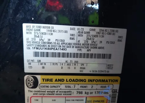 2023 Ford Expedition Limited from USA, damaged, VIN 1FMJU1K80PEA11493